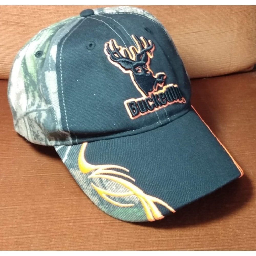 Bucked Up Two-Toned Camo Hybrid Trucker 3D Puff Embroidery Antler Flame Dad Hat‎